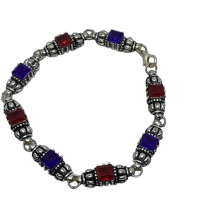 Antique silver tone bejeweled  faux gemstone look costume bracelet.